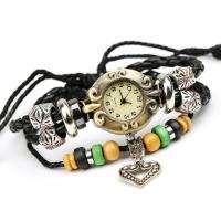 Unisex Wrist Watch, Leather, with PU Leather & Nylon Cord & Wood & Tibetan Style, adjustable & 3-strand, 170mm, Length:Approx 6.5 Inch, Sold By PC