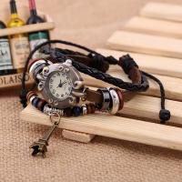 Unisex Wrist Watch Leather with PU Leather & Nylon Cord & Wood & Zinc Alloy adjustable &  170mm Length Approx 6.5 Inch Sold By PC