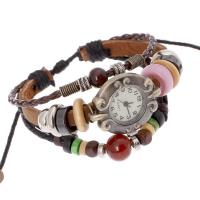 Unisex Wrist Watch, Leather, with PU Leather & Nylon Cord & Wood & Resin & Tibetan Style, adjustable & 3-strand, 170mm, Length:Approx 6.5 Inch, Sold By PC