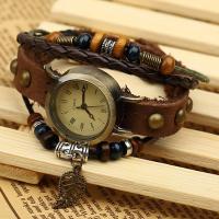 Unisex Wrist Watch Leather with PU Leather & Nylon Cord & Wood & Zinc Alloy adjustable &  210mm Length Approx 8 Inch Sold By PC