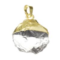 quartz clair Pendentif, avec laiton, Placage de couleur d'or, naturel & facettes, 23x26x8mm, Trou:Environ 4x6mm, 10PC/lot, Vendu par lot