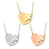Stainless Steel Jewelry Necklace, with 2Inch extender chain, Heart, plated, oval chain & for woman & with rhinestone, more colors for choice, 16x14mm, 1mm, Sold Per Approx 16 Inch Strand