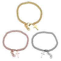 Bijoux bracelet en acier inoxydable, avec 1Inch chaînes de rallonge, croix, Placage, bracelet à breloques & chaîne à billes & pour femme, plus de couleurs à choisir, 8x15mm, 4mm, Vendu par Environ 6 pouce brin