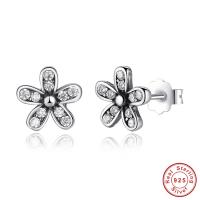 Thailand Sterling Silver Stud Earring Flower micro pave cubic zirconia & for woman 9mm Sold By Pair