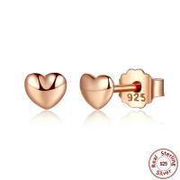 Boucle d'oreille bijoux en argent sterling, argent sterling 925, coeur, Plaqué d'or rose, pour femme, 4x4mm, Vendu par paire