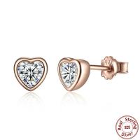 Cubic Zircon (CZ) Stud Earring, 925 Sterling Silver, Heart, real rose gold plated, for woman & with cubic zirconia, 5x5mm, Sold By Pair
