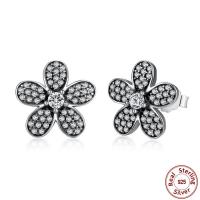 Thailand Sterling Silver Stud Earring, Flower, micro pave cubic zirconia & for woman, 11mm, Sold By Pair