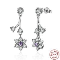 925 Sterling Silver Drop Earring Flower micro pave cubic zirconia & for woman Sold By Pair