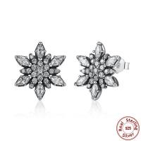 Thailand Sterling Silver Stud Earring, Snowflake, micro pave cubic zirconia & for woman, 15mm, Sold By Pair