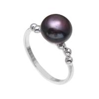 Freshwater Pearl Finger Ring Brass with Freshwater Pearl platinum color plated for woman black nickel lead & cadmium free 9-10mm US Ring Sold By PC