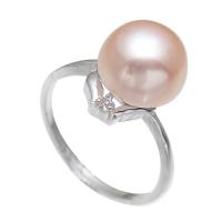 Freshwater Pearl Finger Ring, Brass, with Cubic Zirconia & Freshwater Pearl, platinum color plated, for woman, purple, nickel, lead & cadmium free, 11-12mm, US Ring Size:5.5-8, Sold By PC