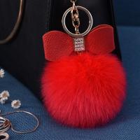 Zinc Alloy Key Clasp Rabbit Fur with iron ring & Zinc Alloy Bowknot gold color plated with rhinestone 8cm Sold By PC