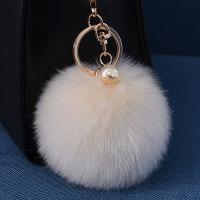 Zinc Alloy Key Clasp Artificial Fibre with iron ring & Glass Pearl & Zinc Alloy gold color plated 8cm Sold By PC