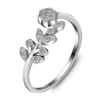 925 Ezüst Mandzsetta Finger Ring, Levél növényen, mikro egyengetni cirkónia & a nő, 5mm, 7mm, Méret:6-9, Által értékesített PC