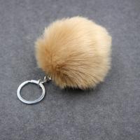 Fur Ball Pom Pom Keychain, Plush, with Tibetan Style, Round, silver color plated, more colors for choice, nickel, lead & cadmium free, 80mm, 3PCs/Lot, Sold By Lot