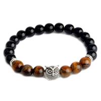 Unisex Bracelet, Black Agate, with Gemstone & Tibetan Style, plated, different materials for choice, nickel, lead & cadmium free, Sold Per Approx 7.4 Inch Strand
