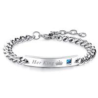 Unisex Bracelet 316 Stainless Steel with 1.3Inch extender chain Rectangle twist oval chain & micro pave cubic zirconia original color Sold By Strand