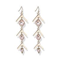 Zinc Alloy Drop Earring with ABS Plastic Pearl stainless steel earring hook gold color plated for woman lead & cadmium free 65mm Sold By Pair