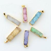 Ice Quartz Agate Pendant, with Brass, Rectangle, gold color plated, druzy style, more colors for choice, 10x39mm, Hole:Approx 2-4mm, Sold By PC