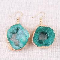 Agate Earring Ice Quartz Agate with Brass iron earring hook druzy style & for woman green 25mm-40mm Sold By Bag