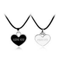 Zinc Alloy Jewelry Necklace with leather cord Heart platinum color plated with letter pattern & for couple & enamel lead & cadmium free Length Approx 19.5 Inch Sold By Pair