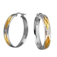 Stainless Steel Hoop Earring, plated, for woman & with rhinestone, 6x36mm, Sold By Pair