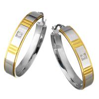 Stainless Steel Hoop Earring, plated, for woman & with rhinestone, 6x36mm, Sold By Pair