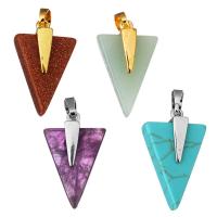 Bijoux pendentifs en laiton, avec pierre gemme, triangle, Placage, différents matériaux pour le choix, 16x26x10mm, Trou:Environ 5.5x7mm, Vendu par PC