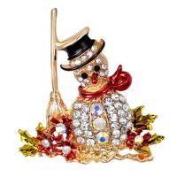 Рождественские Броши, цинковый сплав, Снеговик, плакирован золотом, Рождественские украшения & Женский & эмаль & со стразами, не содержит никель, свинец, 46x51mm, продается PC