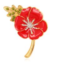 Rhinestone Brooch Zinc Alloy Poppy gold color plated for woman & enamel & with rhinestone nickel lead & cadmium free Sold By PC