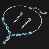 Crystal Jewelry Sets, earring & necklace, with Tibetan Style, stainless steel post pin, with 5cm extender chain, platinum color plated, for woman, more colors for choice, 37mm , 50mm, Sold Per Approx 15.5 Inch Strand