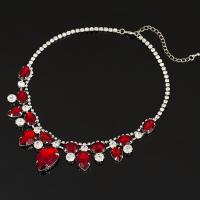 Zinc Alloy smykker halskæde, Glas, med Zinc Alloy, med 5cm extender kæde, platin farve forgyldt, for kvinde & med rhinestone, 38mm, Solgt Per Ca. 15.5 inch Strand