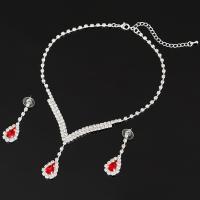 Crystal Jewelry Sets, earring & necklace, Tibetan Style, with Crystal, stainless steel post pin, with 5cm extender chain, platinum color plated, for woman & with rhinestone, lead & cadmium free, 45mm, 57mm, Sold Per Approx 16 Inch Strand