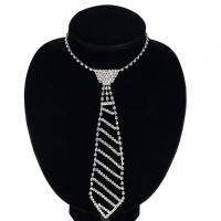 Zinklegierung Schmuck Halskette, mit Verlängerungskettchen von 5cm, Platinfarbe platiniert, für Frau & mit Strass, frei von Blei & Kadmium, 100x50mm, verkauft per ca. 15.5 ZollInch Strang