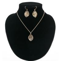 Zinc Alloy Jewelry Sets earring & necklace with acrylic rhinestone & iron chain iron earring hook with 5cm extender chain Leaf gold color plated oval chain & for woman & hollow lead & cadmium free Length Approx 17 Inch Sold By Set