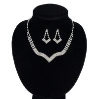 Strass Jewelry Sets, örhänge & halsband, Zink Alloy, rostfritt stål örhänge inlägg, platina pläterad, för kvinna & med strass, leda & kadmiumfri, 25x40mm, Längd Ca 18.5 inch, Säljs av Ställ