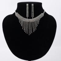 Rhinestone Jewelry Sets earring & necklace Zinc Alloy stainless steel post pin with 5cm extender chain platinum color plated for woman & with rhinestone lead & cadmium free 69mm Length Approx 13.5 Inch Sold By Set