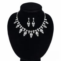 Rhinestone Jewelry Sets, earring & necklace, Tibetan Style, stainless steel post pin, with 5cm extender chain, plated, for woman & with rhinestone, more colors for choice, lead & cadmium free, 40mm, 35mm, Length:Approx 16 Inch, Sold By Set