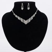 Rhinestone Jewelry Sets, earring & necklace, Tibetan Style, stainless steel post pin, with 5cm extender chain, platinum color plated, for woman & with rhinestone, lead & cadmium free, 18mm, 30mm, Length:Approx 15.5 Inch, Sold By Set