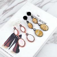 Tibetan Style Drop Earring, with plastic earnut & Resin, stainless steel post pin, Flat Oval, gold color plated, for woman & with rhinestone, more colors for choice, lead & cadmium free, 99x22mm, Sold By Pair