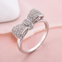 Brass Finger Ring Bowknot platinum plated Unisex & micro pave cubic zirconia nickel lead & cadmium free Sold By PC