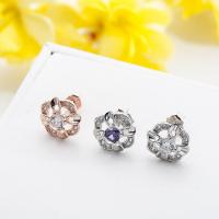 925 Sterling Silver Stud Earrings, Flower, platinum plated, micro pave cubic zirconia & for woman, more colors for choice, 10x10mm, Sold By Pair