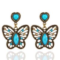 Resin Earring Zinc Alloy with Resin stainless steel post pin Butterfly antique gold color plated for woman & with rhinestone lead & cadmium free Sold By Pair