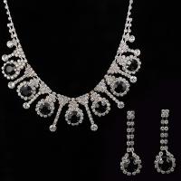 Strass Jewelry Sets, örhänge & halsband, Zink Alloy, järn örhänge krok, platina pläterad, för kvinna & med strass, 34mm, 42mm, Längd Ca 14 inch, Säljs av Ställ