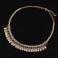 Zinklegering halskettingen, Zinc Alloy, gold plated, voor vrouw & met strass, lood en cadmium vrij, 32mm, Per verkocht Ca 16 inch Strand