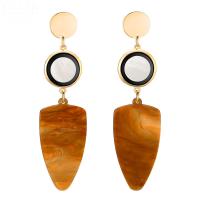 Zinc Alloy Drop Earring with plastic earnut & Acrylic stainless steel post pin gold color plated for woman brown lead & cadmium free Sold By Pair
