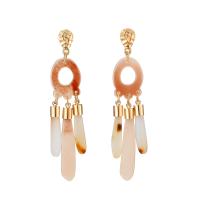 Zinc Alloy Drop Earring with plastic earnut & Acrylic stainless steel post pin gold color plated for woman lead & cadmium free 93mm Sold By Pair