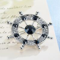 Crystal Brooch Zinc Alloy with Crystal Ship Wheel plated for man lead & cadmium free Sold By PC