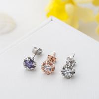 Cubic Zirconia Micro Pave Sterling Silver Earring, 925 Sterling Silver, Flower, plated, micro pave cubic zirconia & for woman, more colors for choice, 6x6mm, Sold By Pair