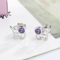 925 Sterling Silver Stud Earrings, Elephant, plated, for woman & with cubic zirconia, more colors for choice, 6x6mm, Sold By Pair